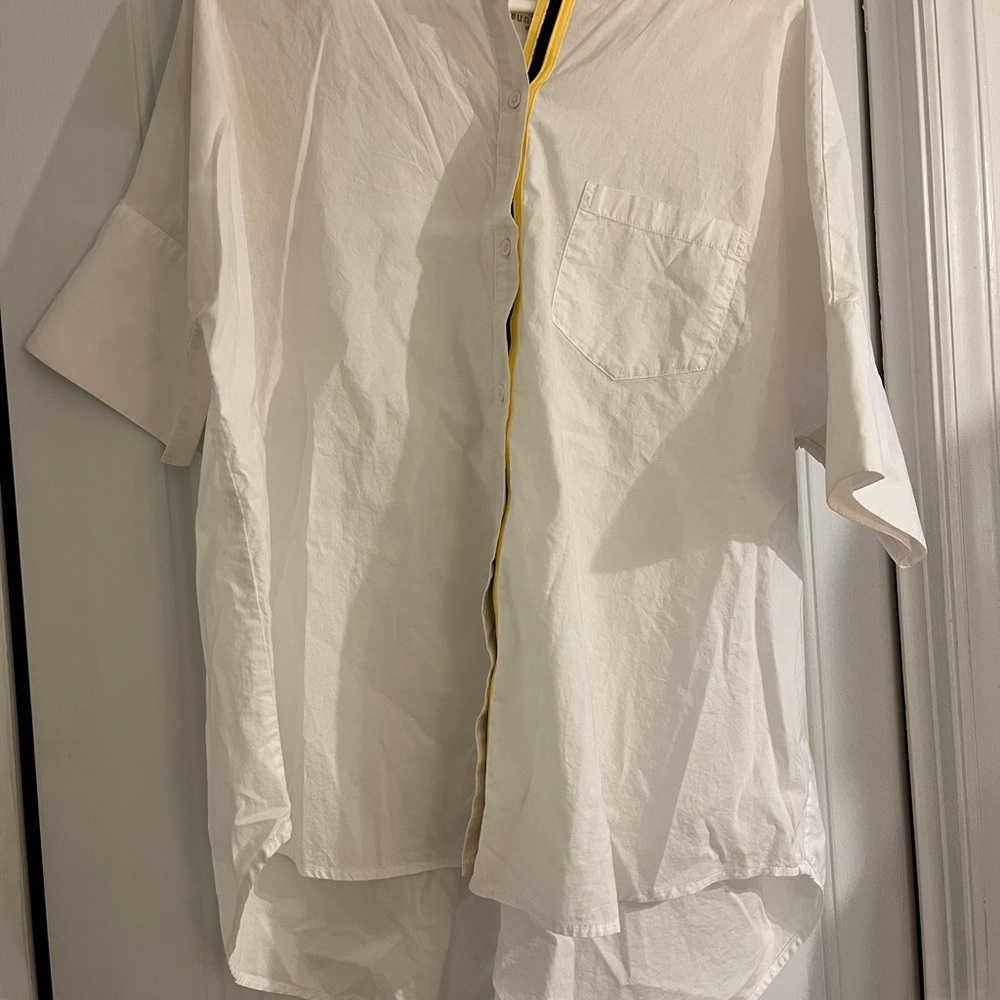 Sundays Ivory Button Down Shirt with Mustard Accent